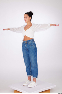 Suleika dressed high waist loose jeans standing t-pose white balloon…